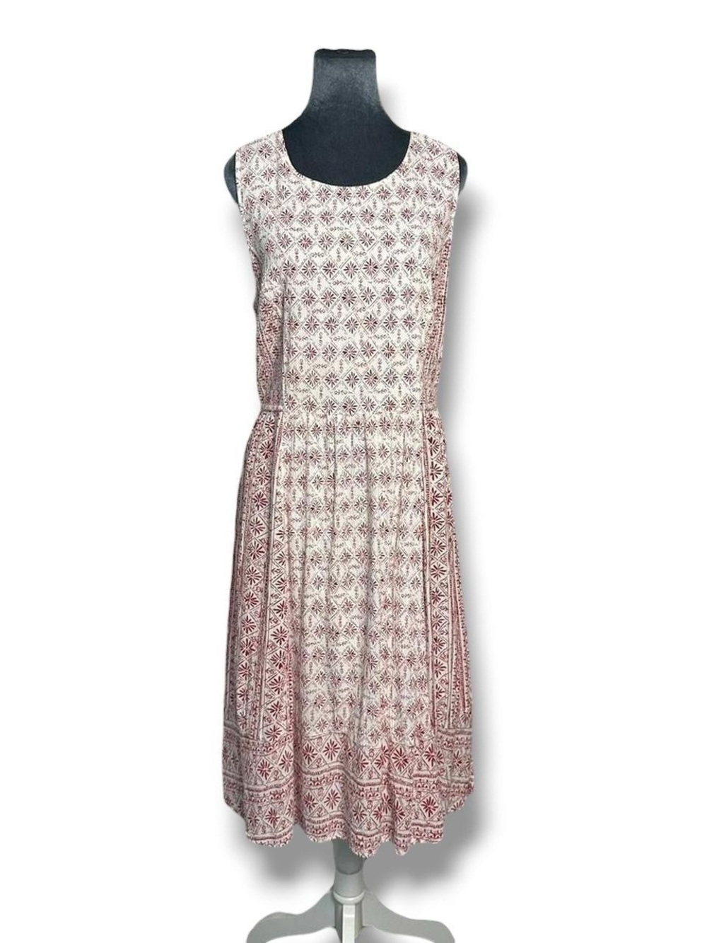 Fatface White & Red Batik Pattern Shirred Smock Midi Dress 12 Us/16 Uk Sundress View 2